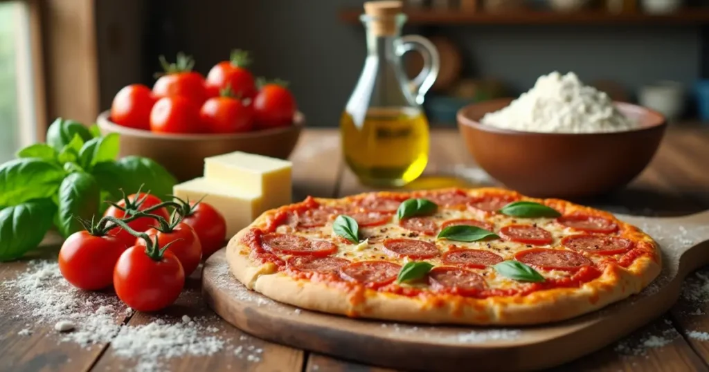 The pizza edition: A close-up of a delicious pizza topped with fresh basil, mozzarella, and tomatoes.