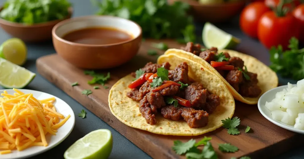 A woman preparing quesabirria tacos near me​ in the kitchen, adding the finishing touches to the tacos with fresh ingredients.