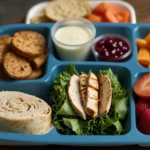 Healthy school lunch tray with grilled chicken wrap, fresh fruit, and veggies at Jackson County High