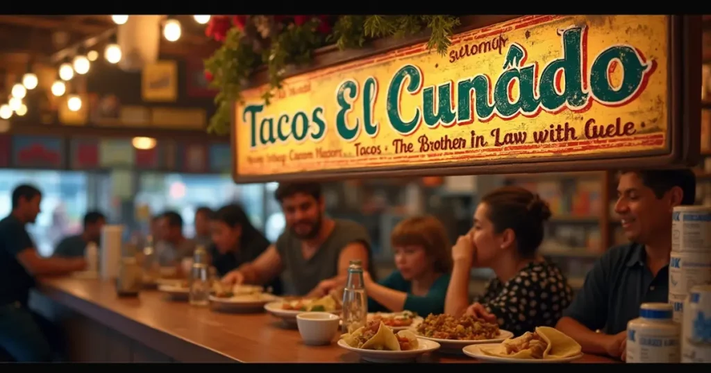 Tacos El Cunado taco truck offering fresh tacos on a busy street