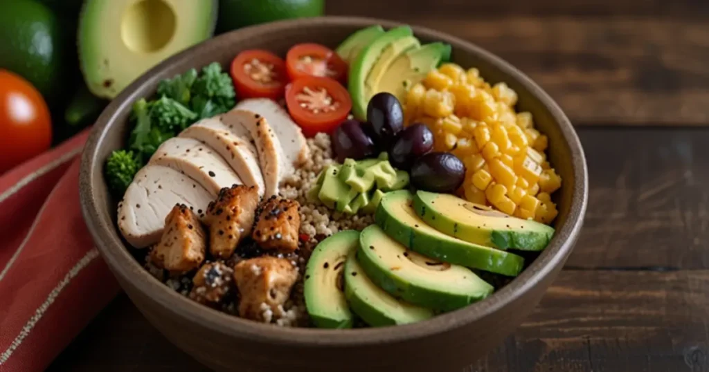 Balanced school lunch ideas from the EJMS lunch menu featuring grilled chicken, steamed veggies, and a colorful quinoa salad