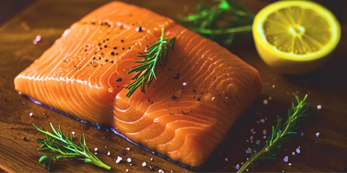 A perfectly cooked fillet of Faroe Island salmon, served on a bed of sautéed greens with a drizzle of lemon butter sauce.