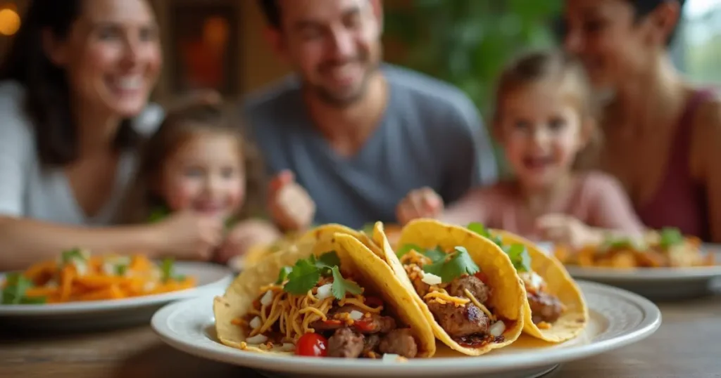 Close-up of perfectly cooked beef tongue tacos with a drizzle of salsa and fresh garnishes.