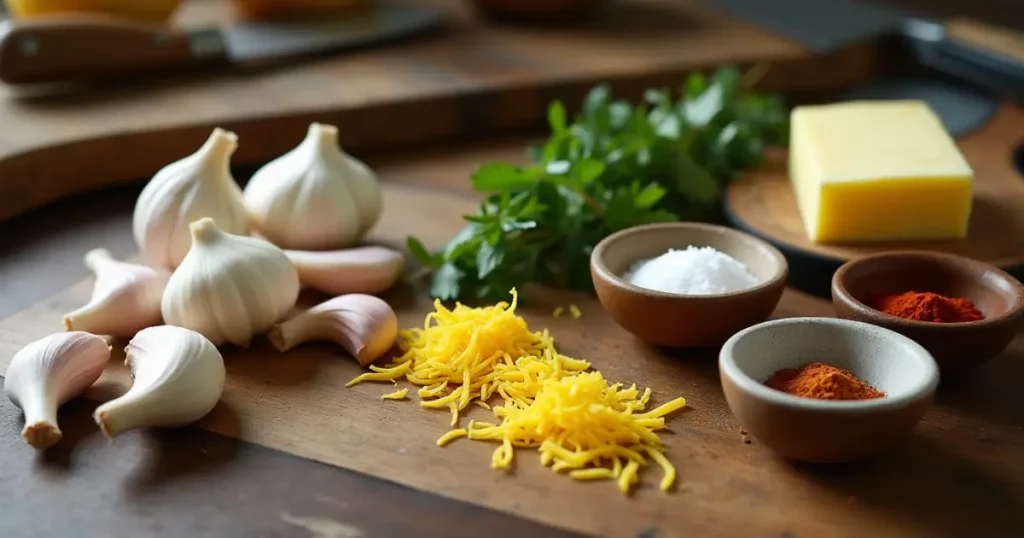 Ingredients for cowboy butter including garlic, parsley, butter, and spices.how to make cowboy butter​